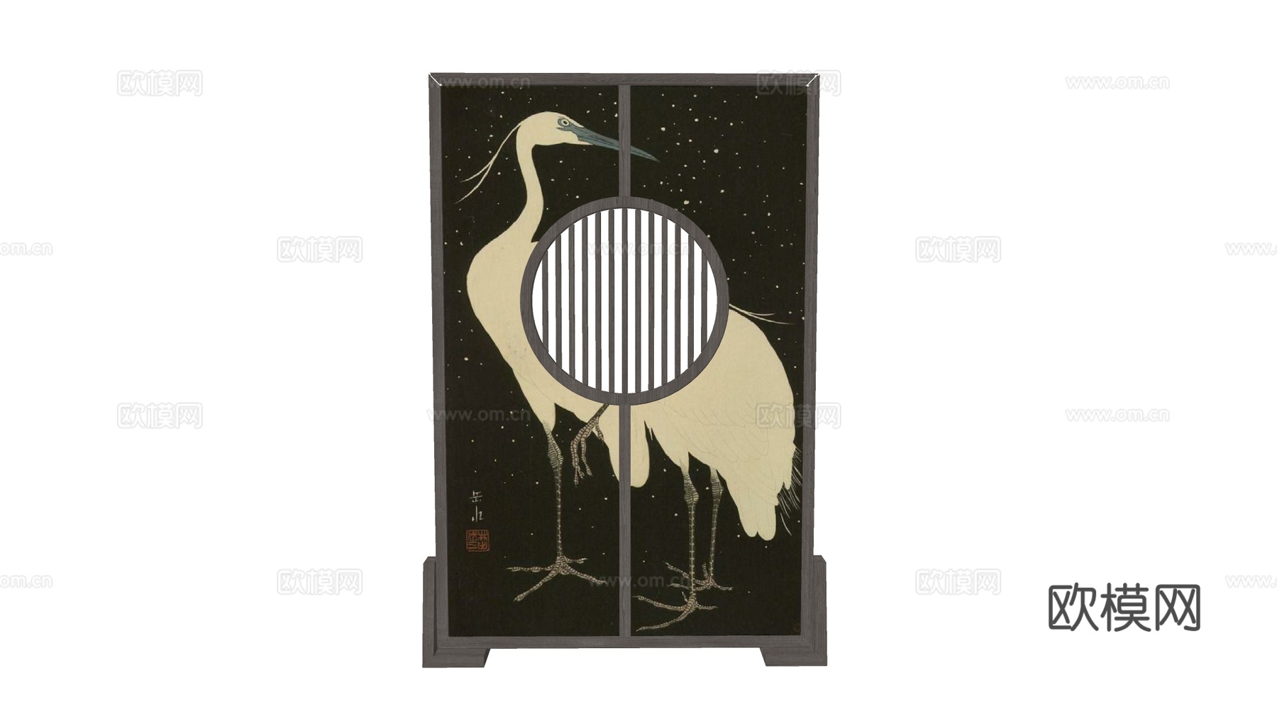 新中式天鹅水墨画屏风su模型下载