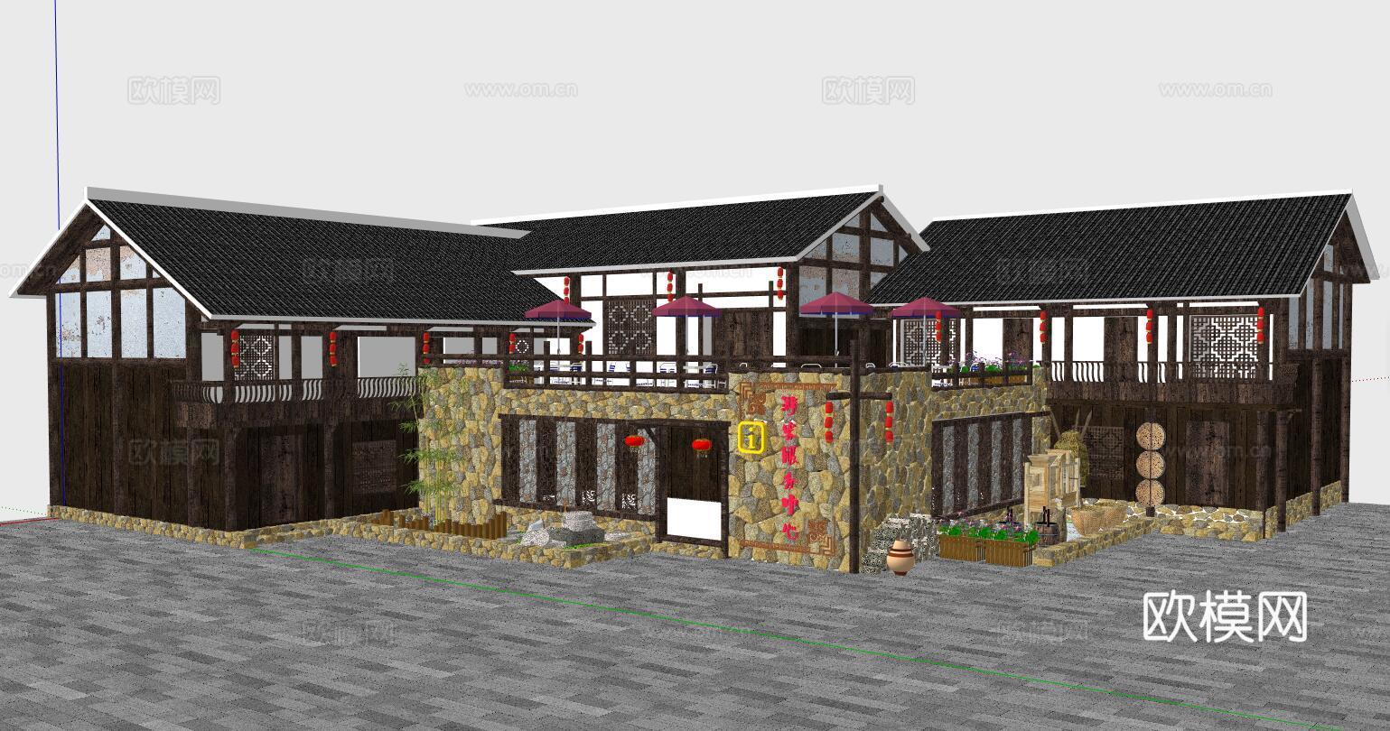 中式古建民房民宿su模型下载