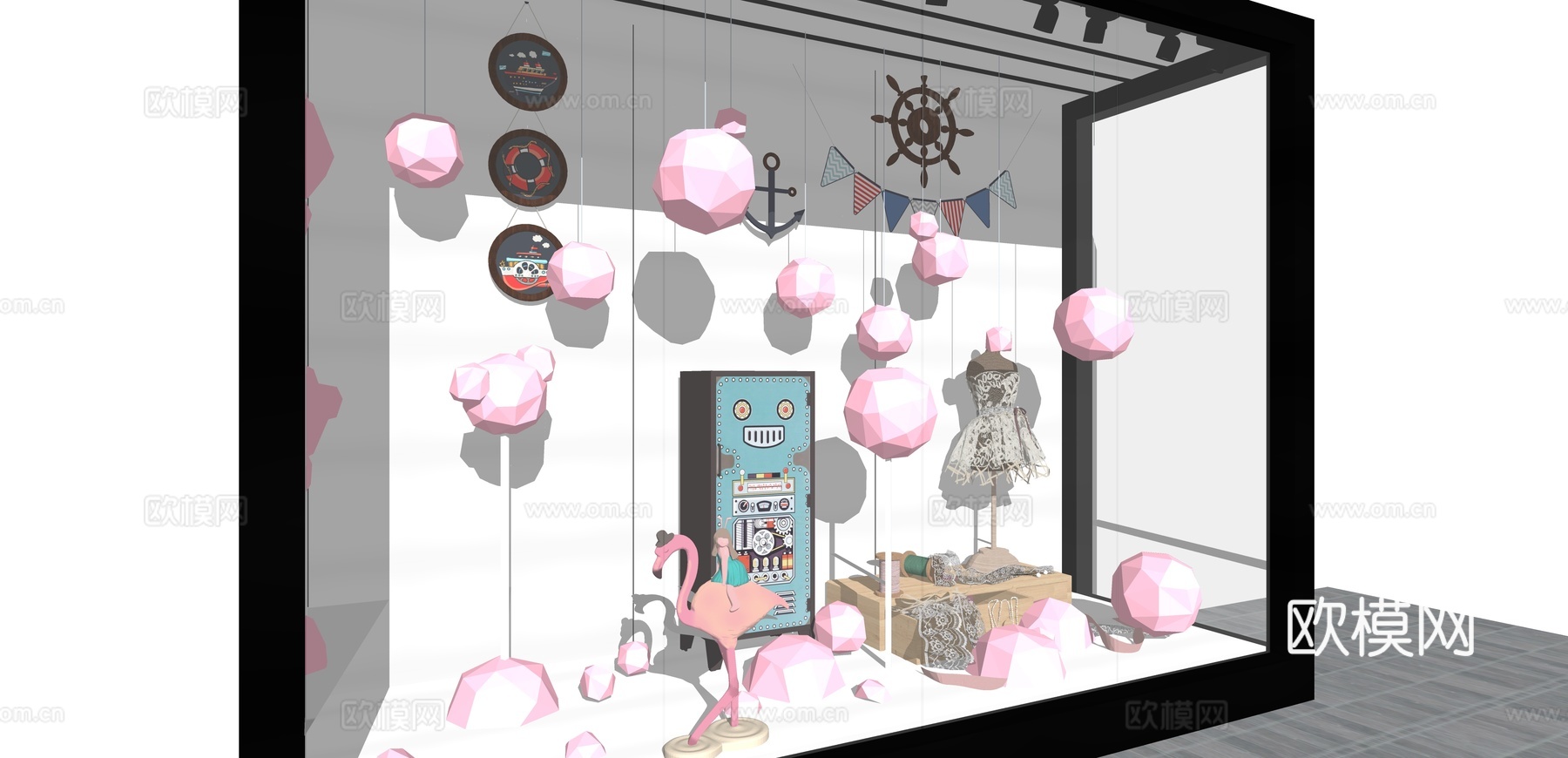 现代装店儿童服饰橱窗su模型下载