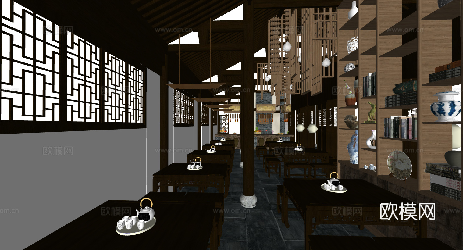 中式中餐厅su模型下载