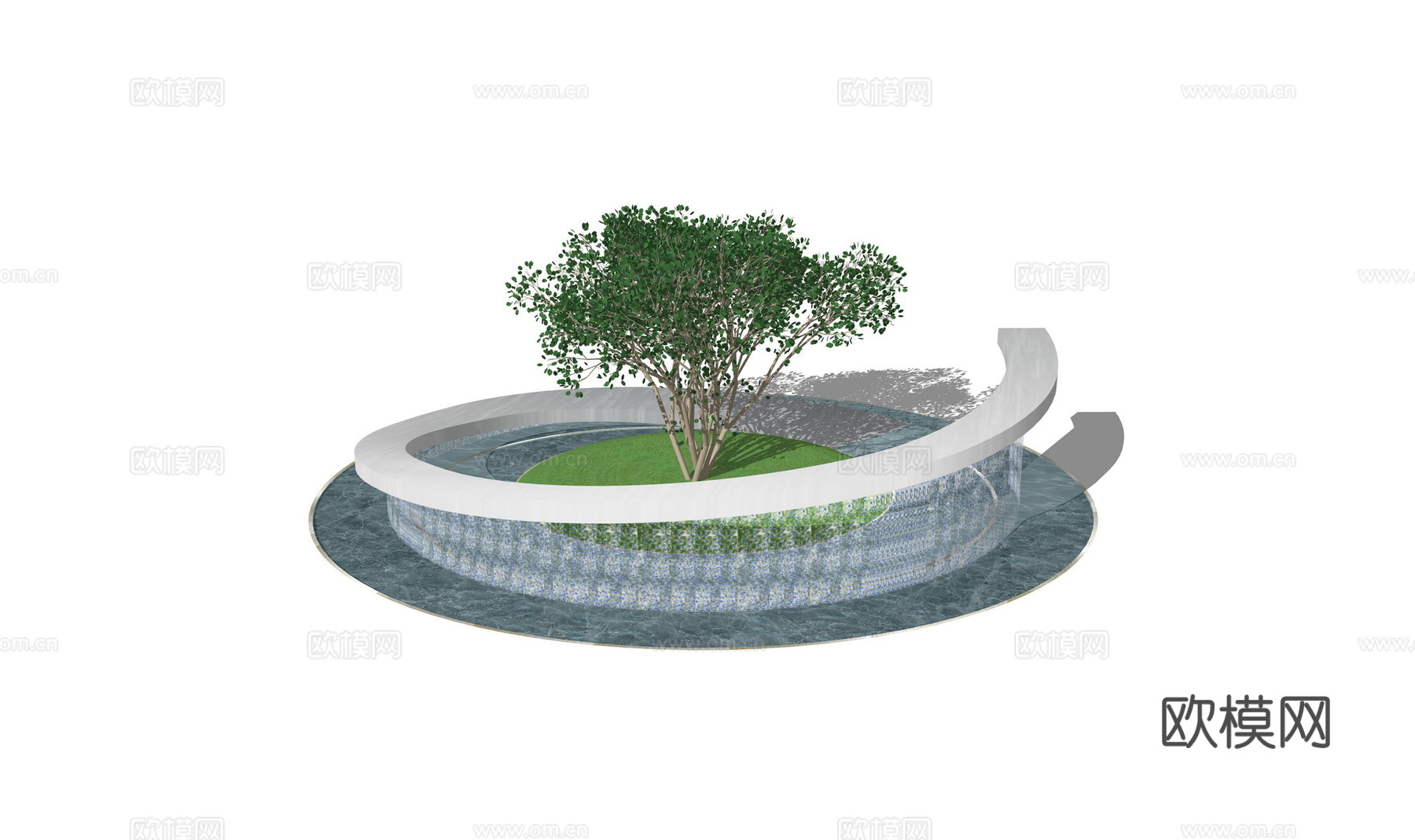 现代水池小品su模型下载