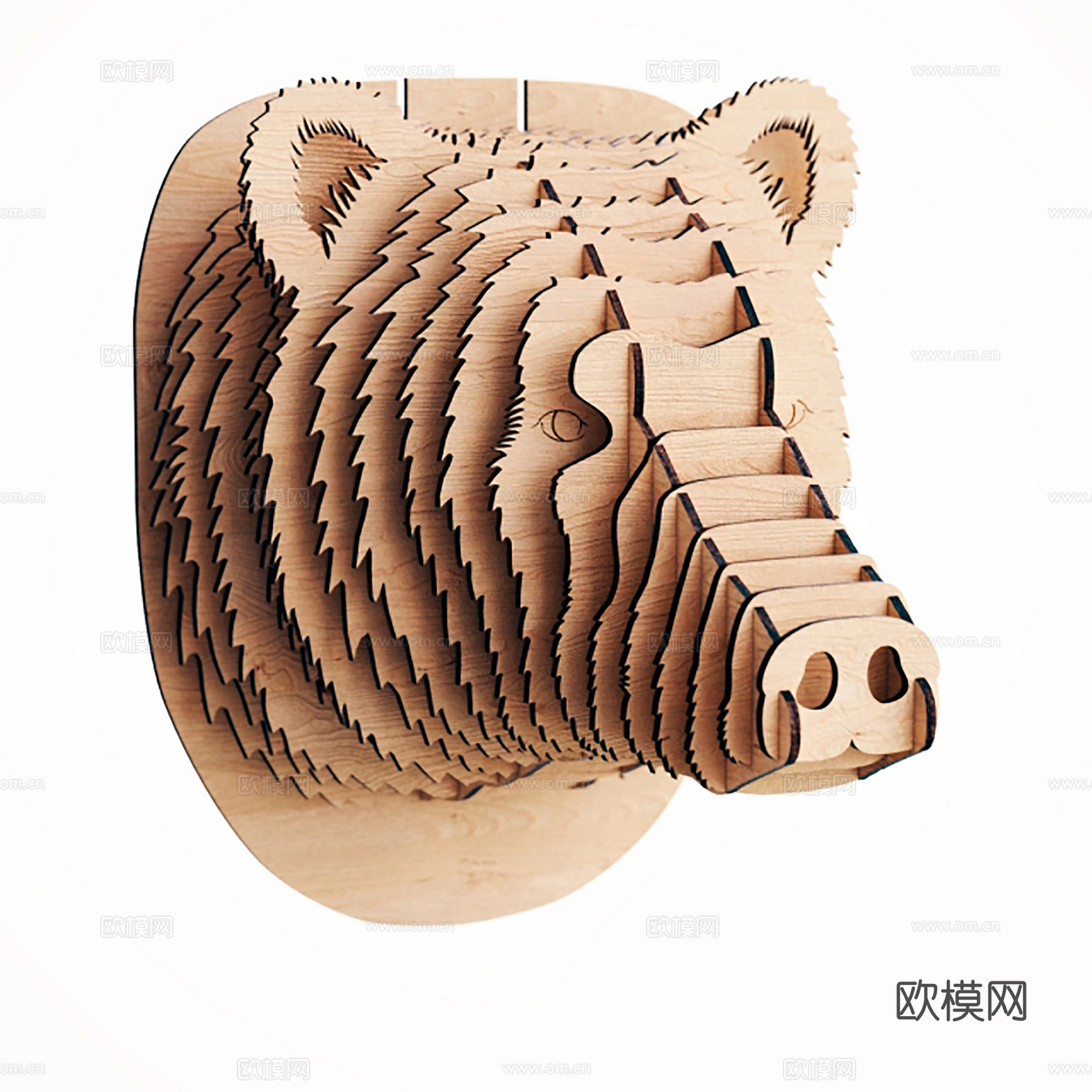 现代木板动物墙饰   熊头墙饰3d模型