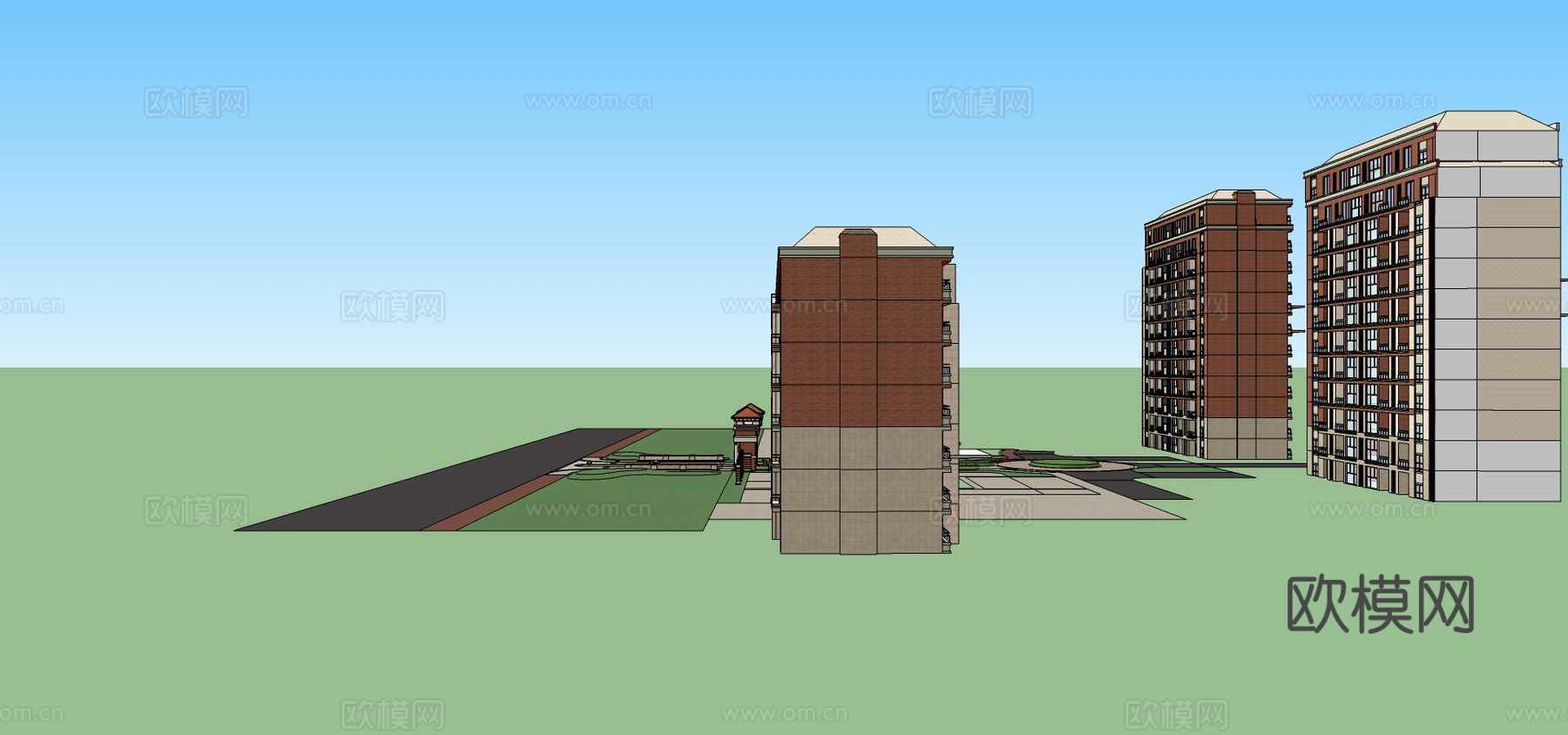 现代小区大门su模型下载