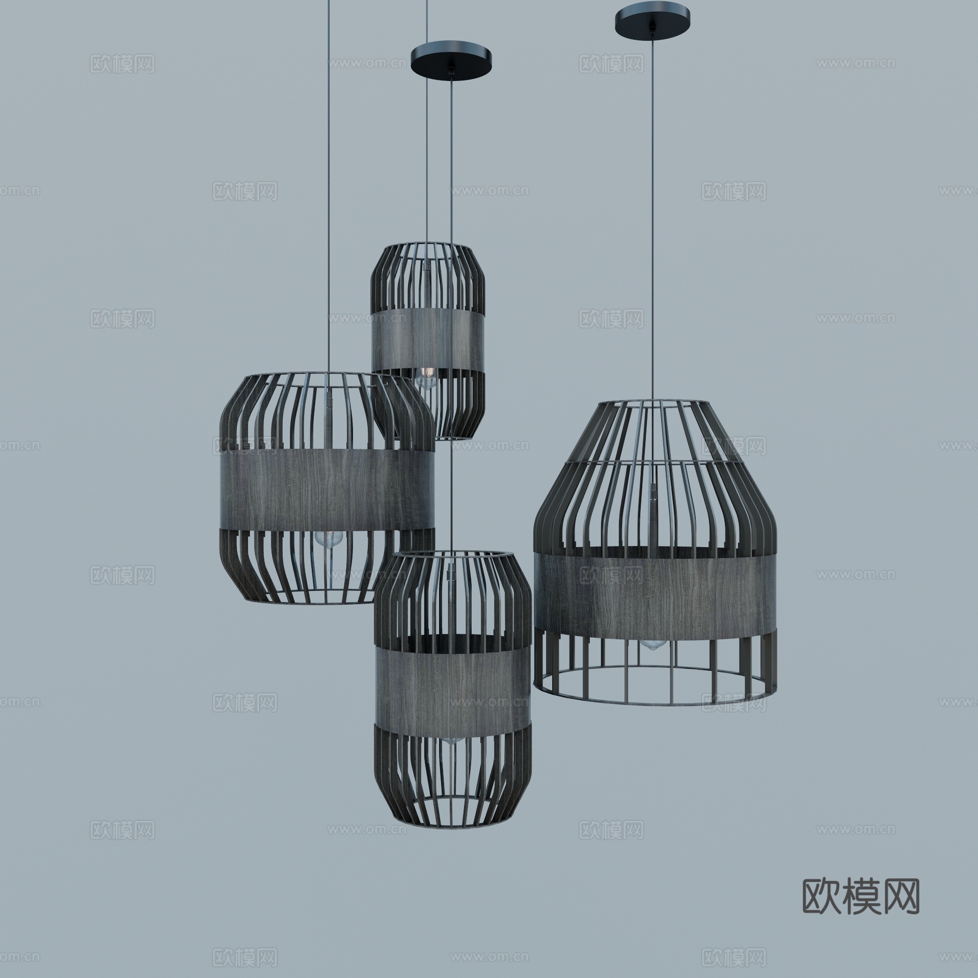 现代鸟笼吊灯su模型下载