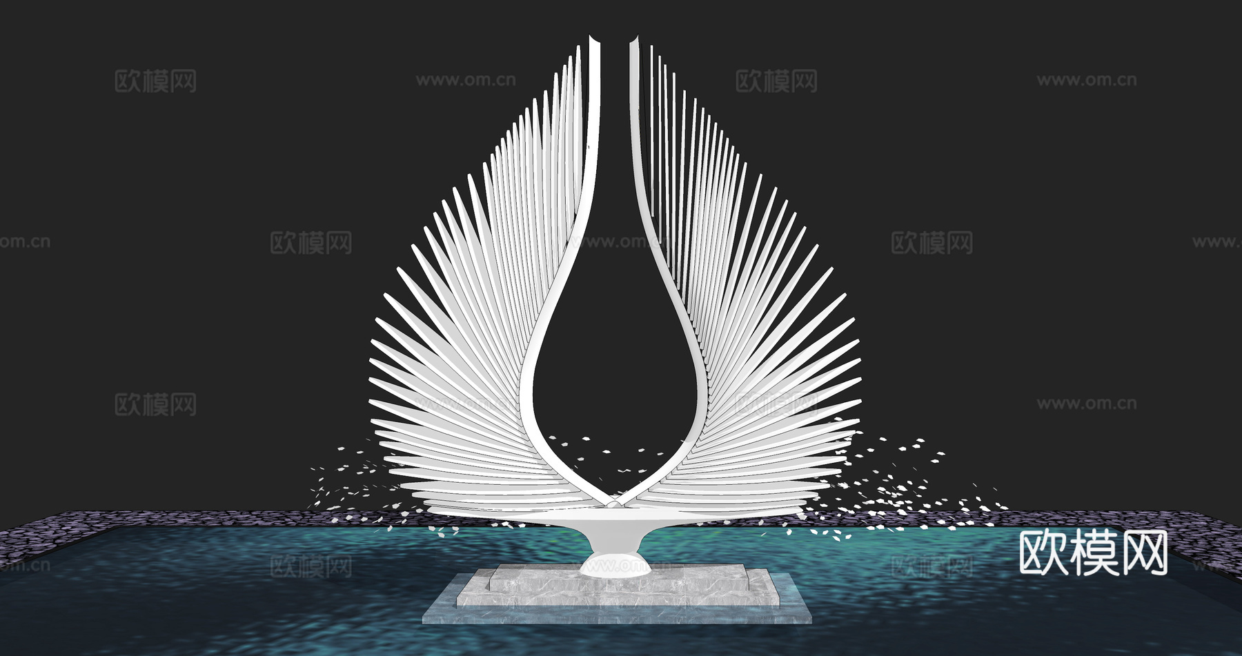 现代创意异形翅膀雕塑小品su模型下载