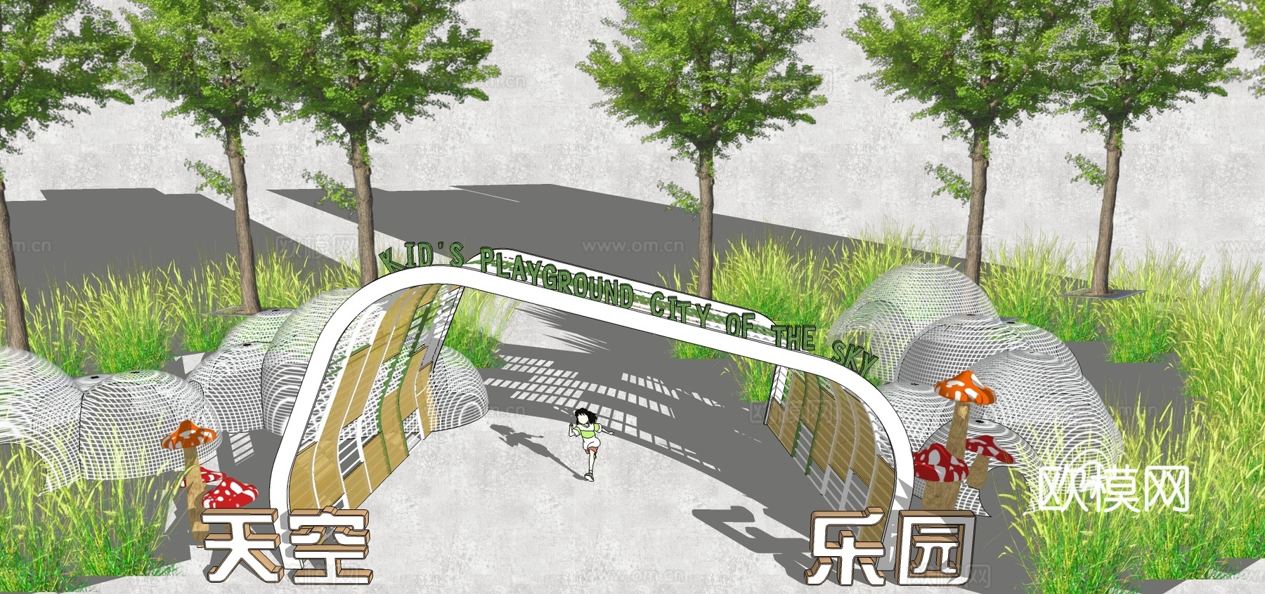 现代公园廊架大门su模型下载