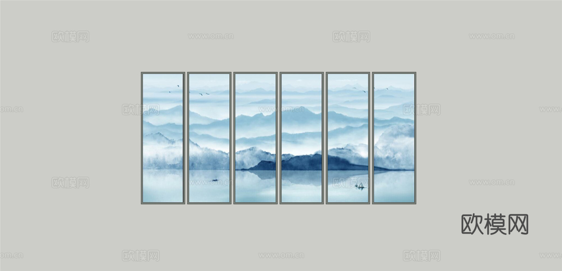 新中式山水装饰挂画su模型下载