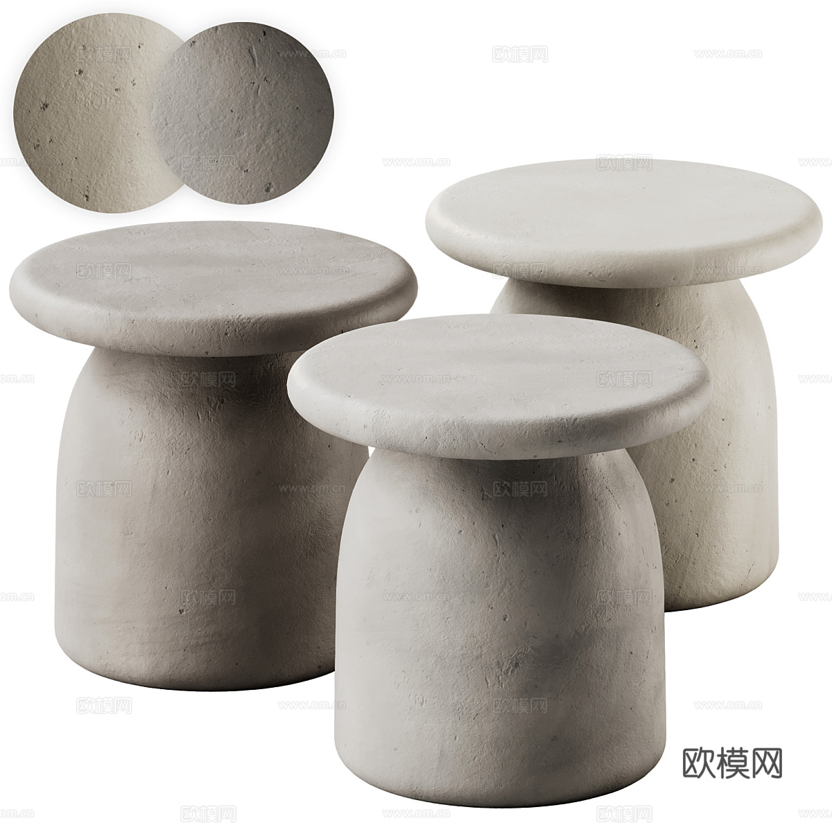 新中式侘寂圆边几3d模型