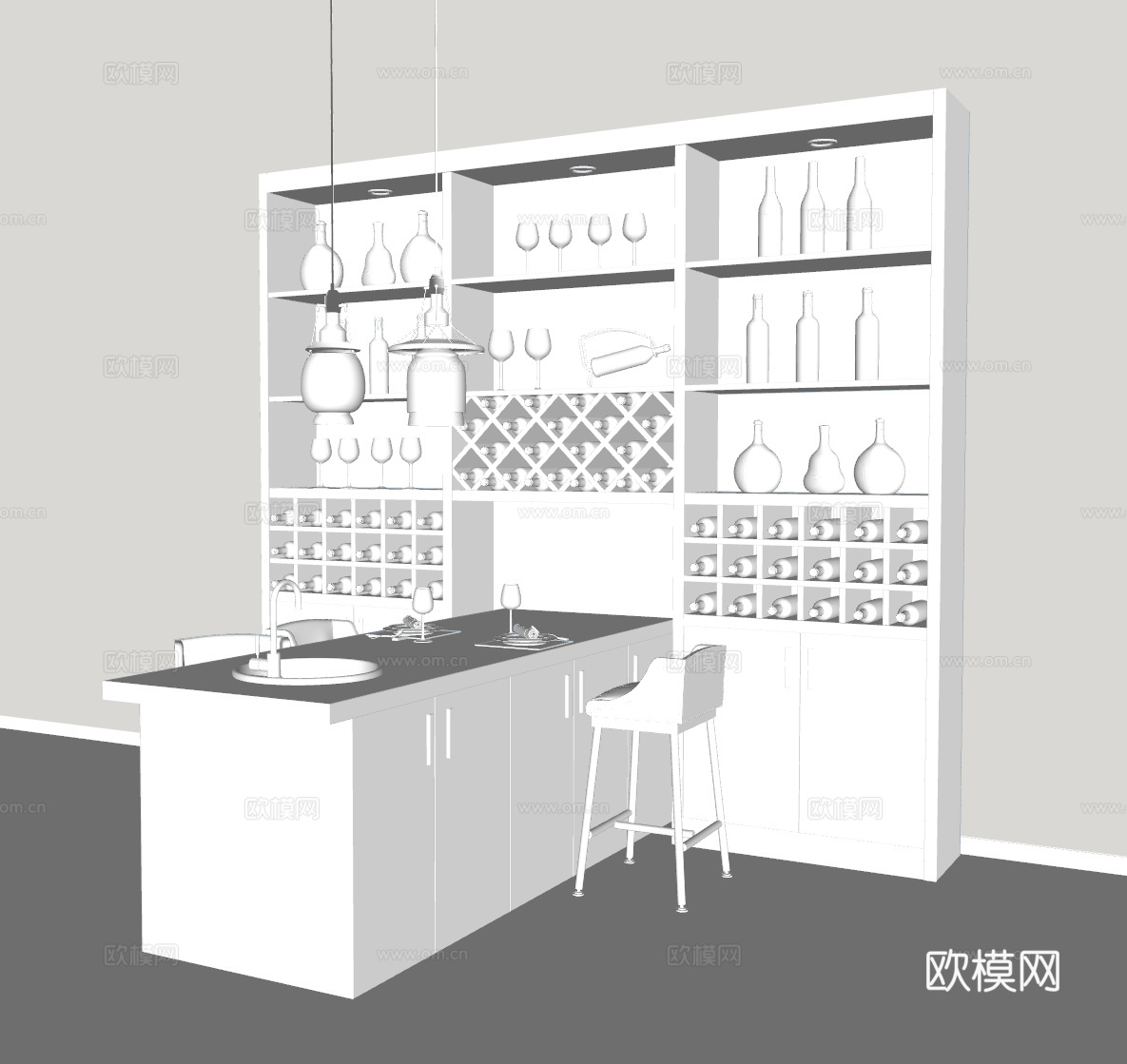 现代装饰酒柜su模型下载