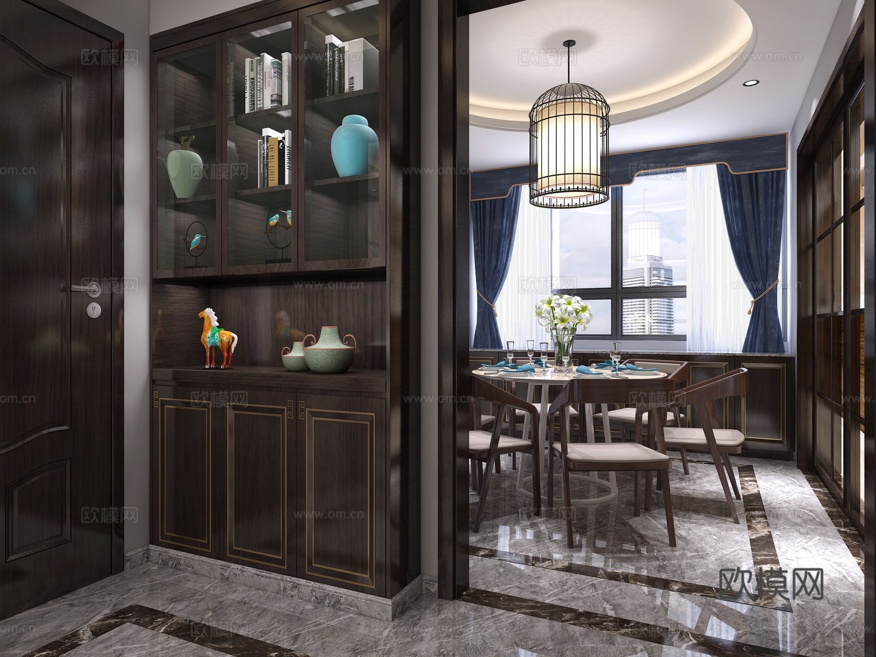 新中式餐厅 酒柜3d模型