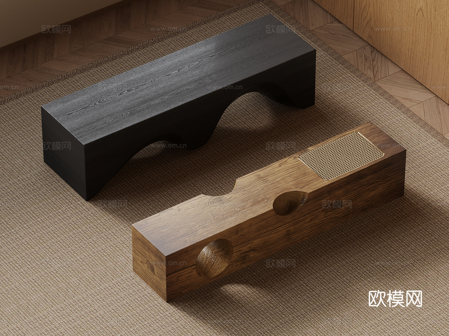 16新中式实木长凳 条凳3d模型