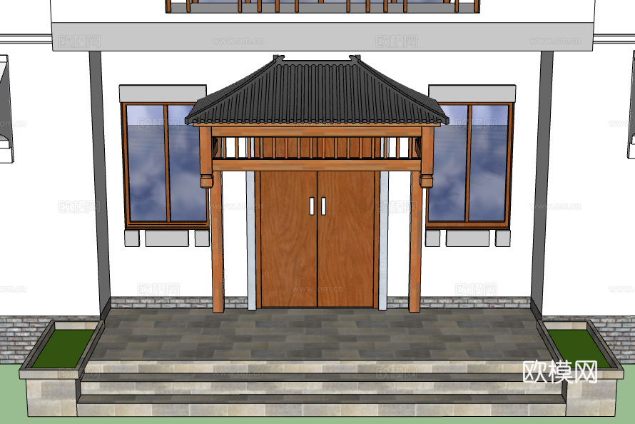 中式古建门头su模型下载