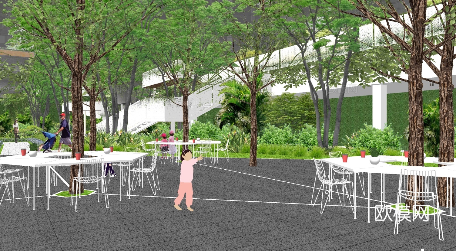 现代户外餐桌椅su模型下载