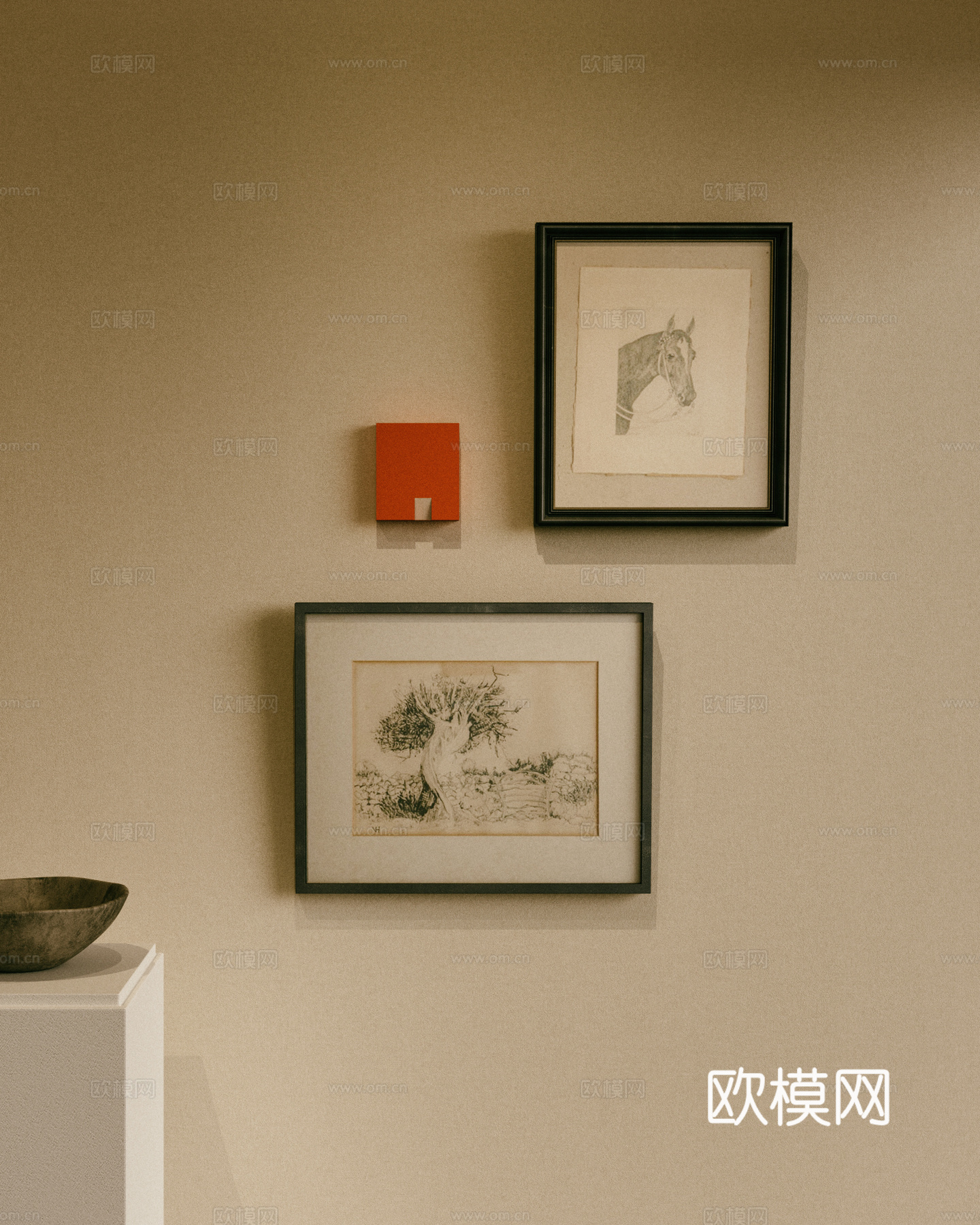 中古风挂画 复古挂画 挂画组合 黑白挂画 客厅挂画 侘寂挂画3d模型