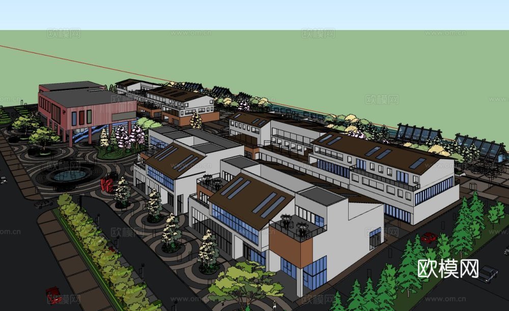 现代沿街商业建筑su模型下载