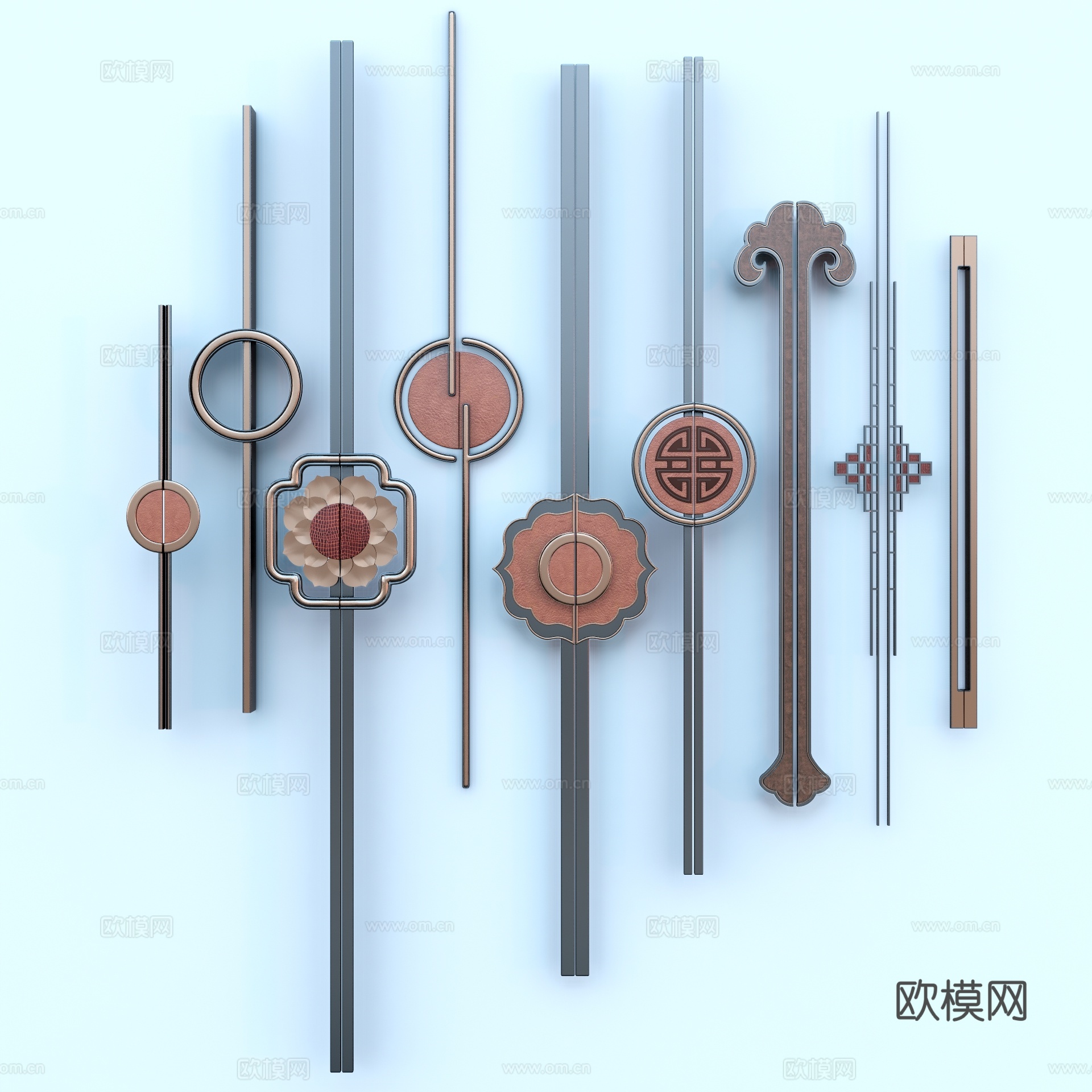 新中式金属柜拉手门把手su模型下载