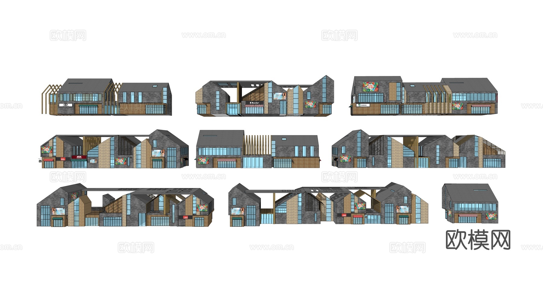 新中式商业街su模型下载下载