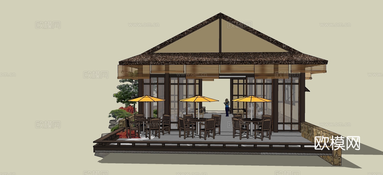 日式木屋外观su模型下载