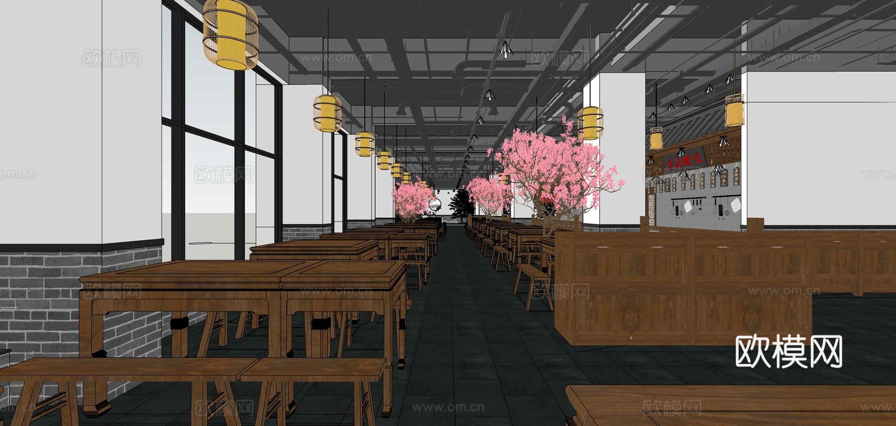 中式餐厅su模型下载