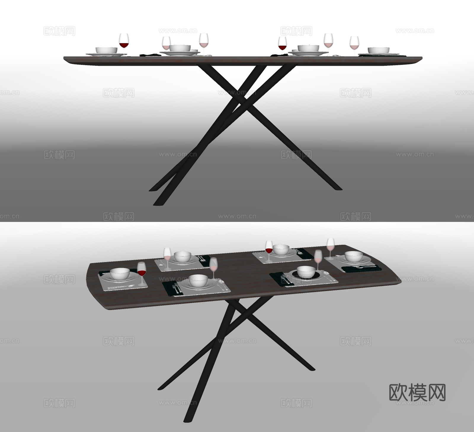 现代条形餐桌su模型下载