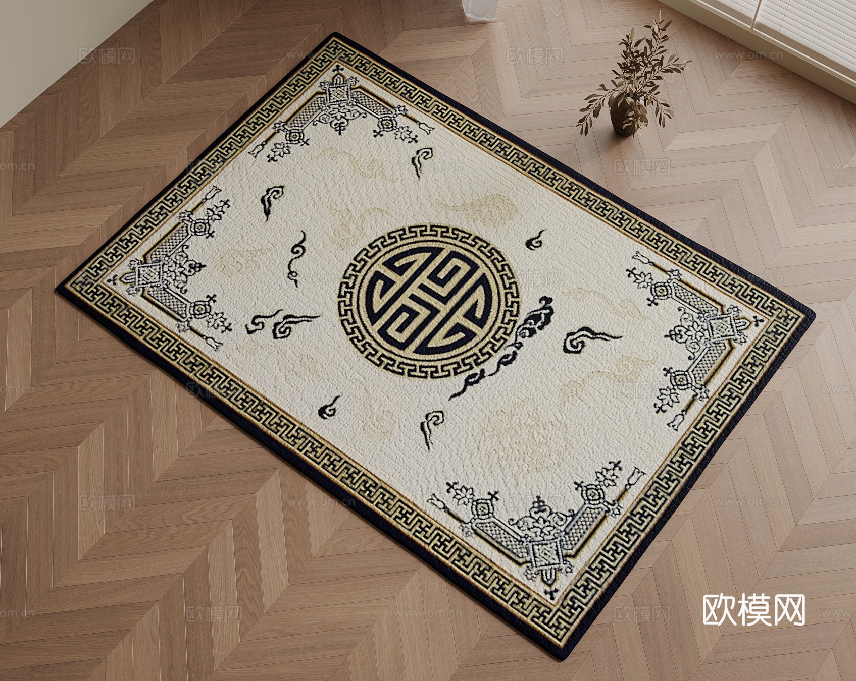 14新中式地毯 毛毯 花瓶3d模型