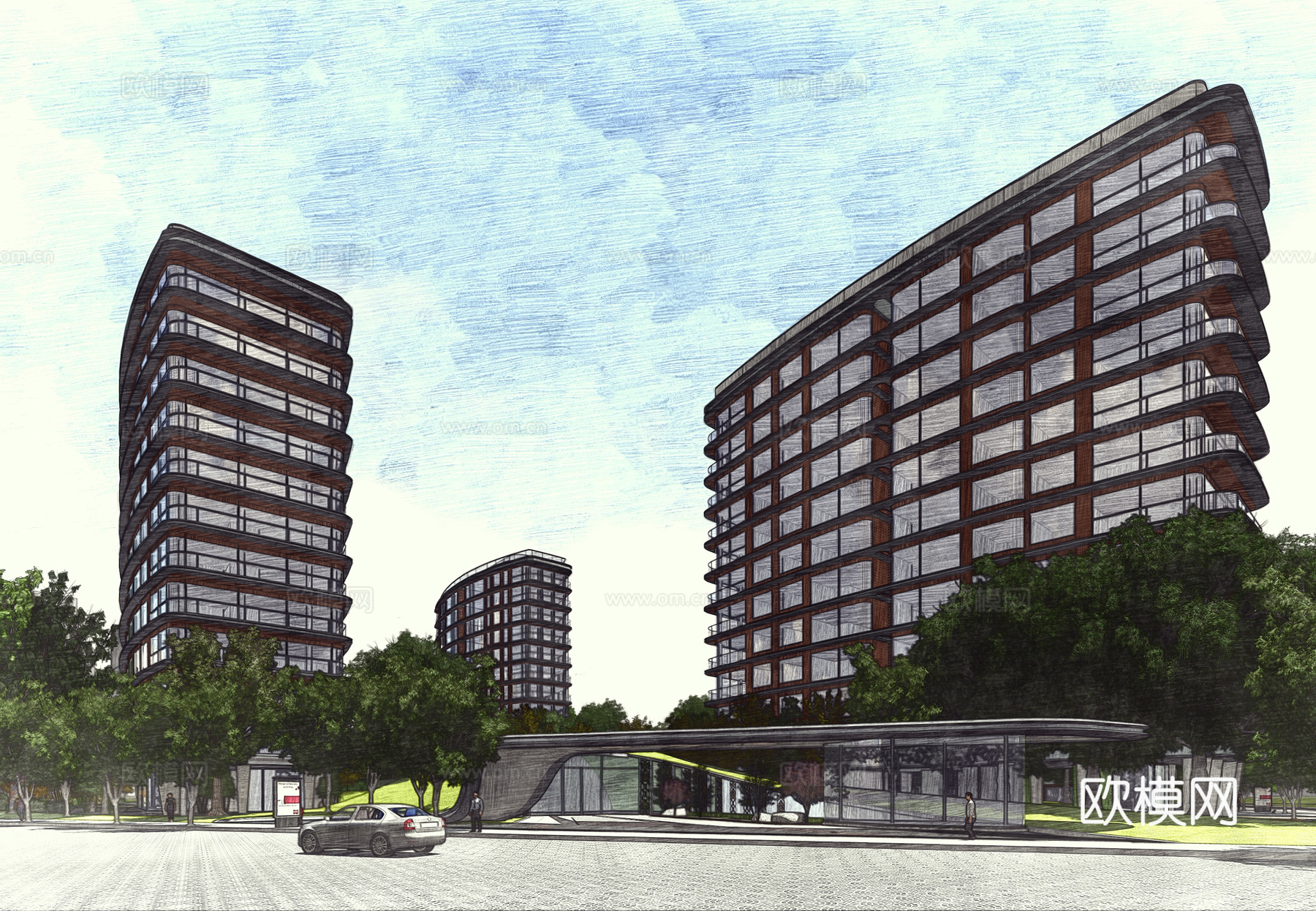 现代高层住宅小区su模型下载