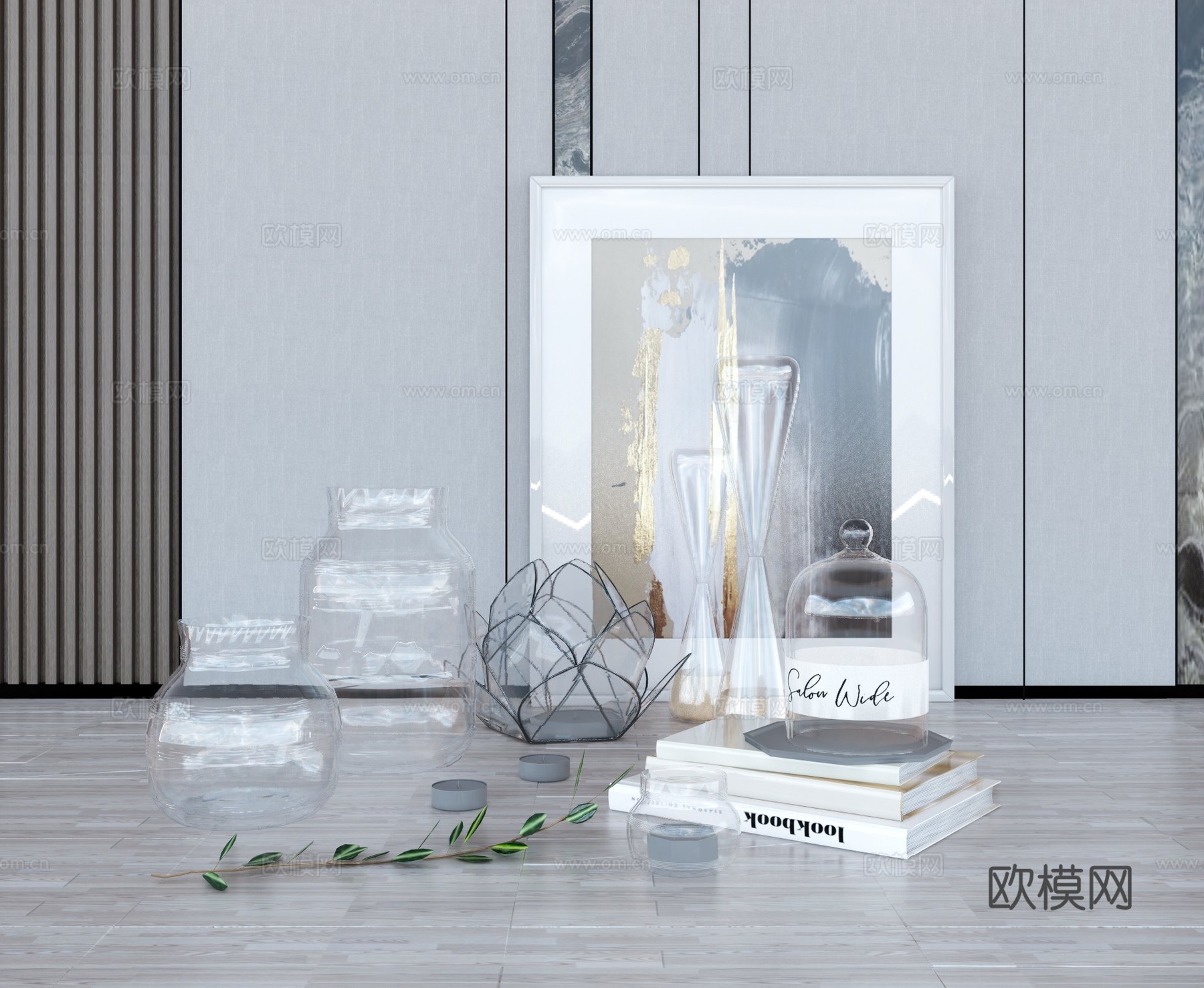 现代绿植玻璃花瓶摆件su模型