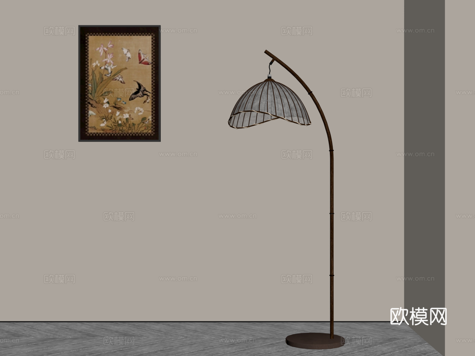 04中古风落地灯 挂画su模型
