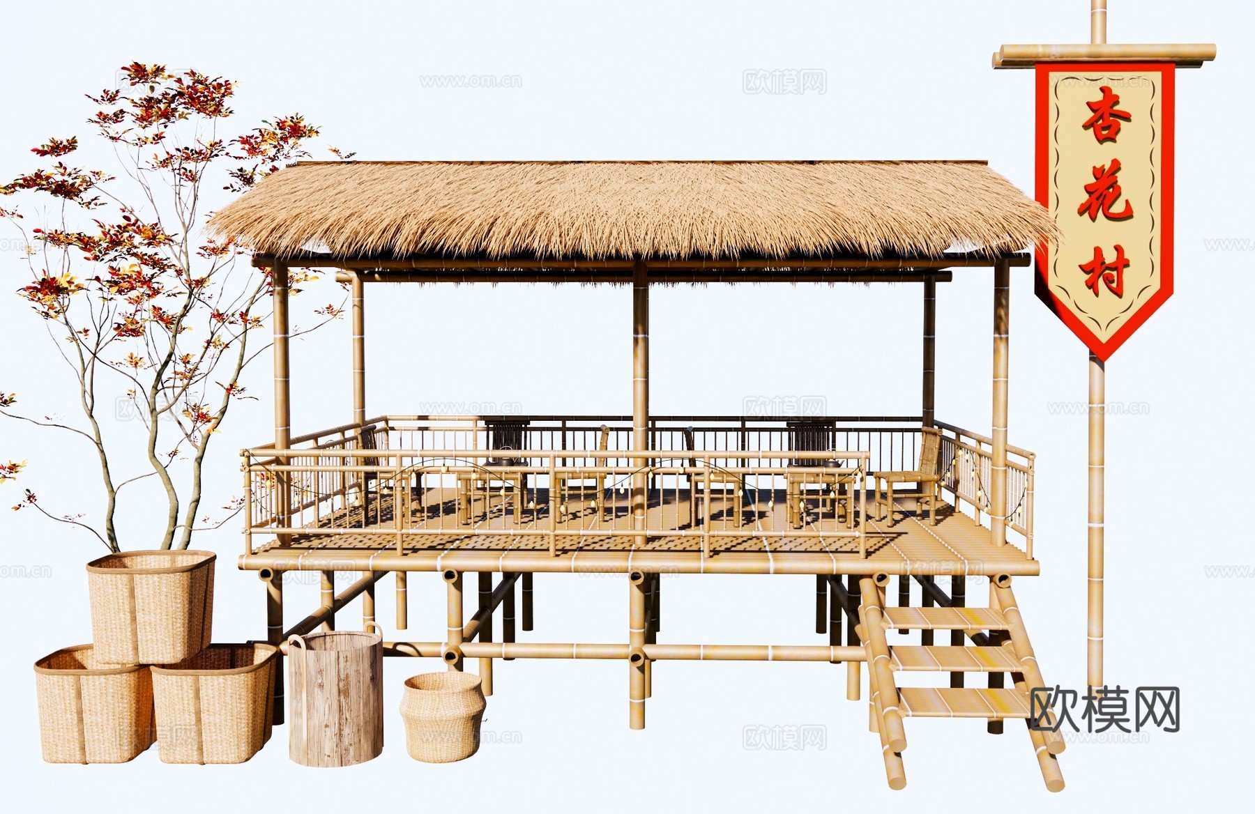 新中式茅草屋su模型