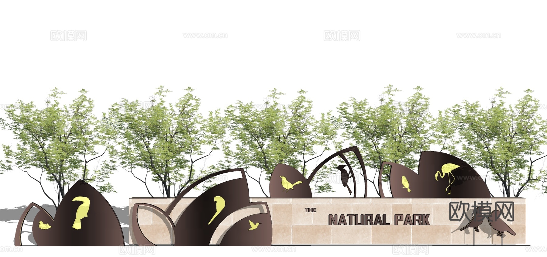 现代景观墙su模型下载
