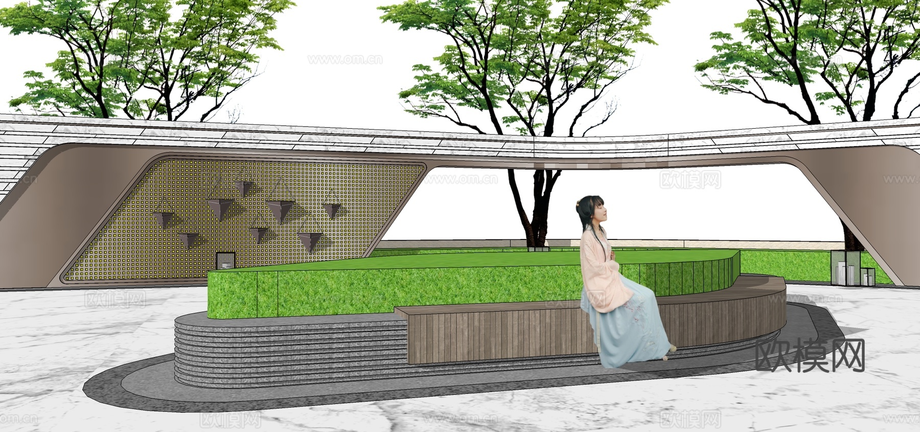 现代金属镂空景观墙su模型下载