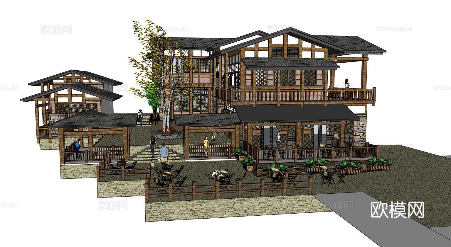 中式古建建筑su模型下载