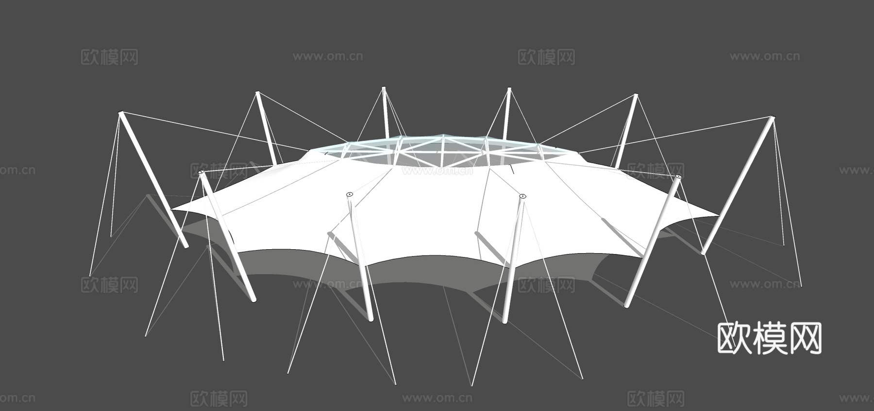 现代蜘蛛张拉膜廊架su模型下载