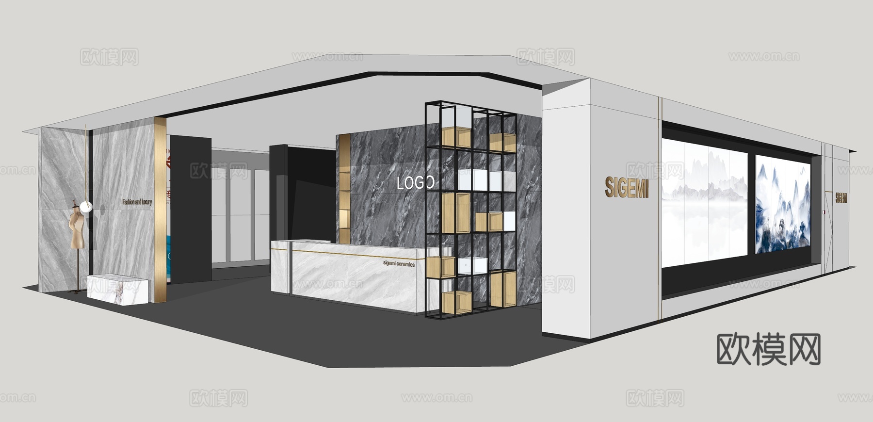 现代瓷砖展厅su模型下载