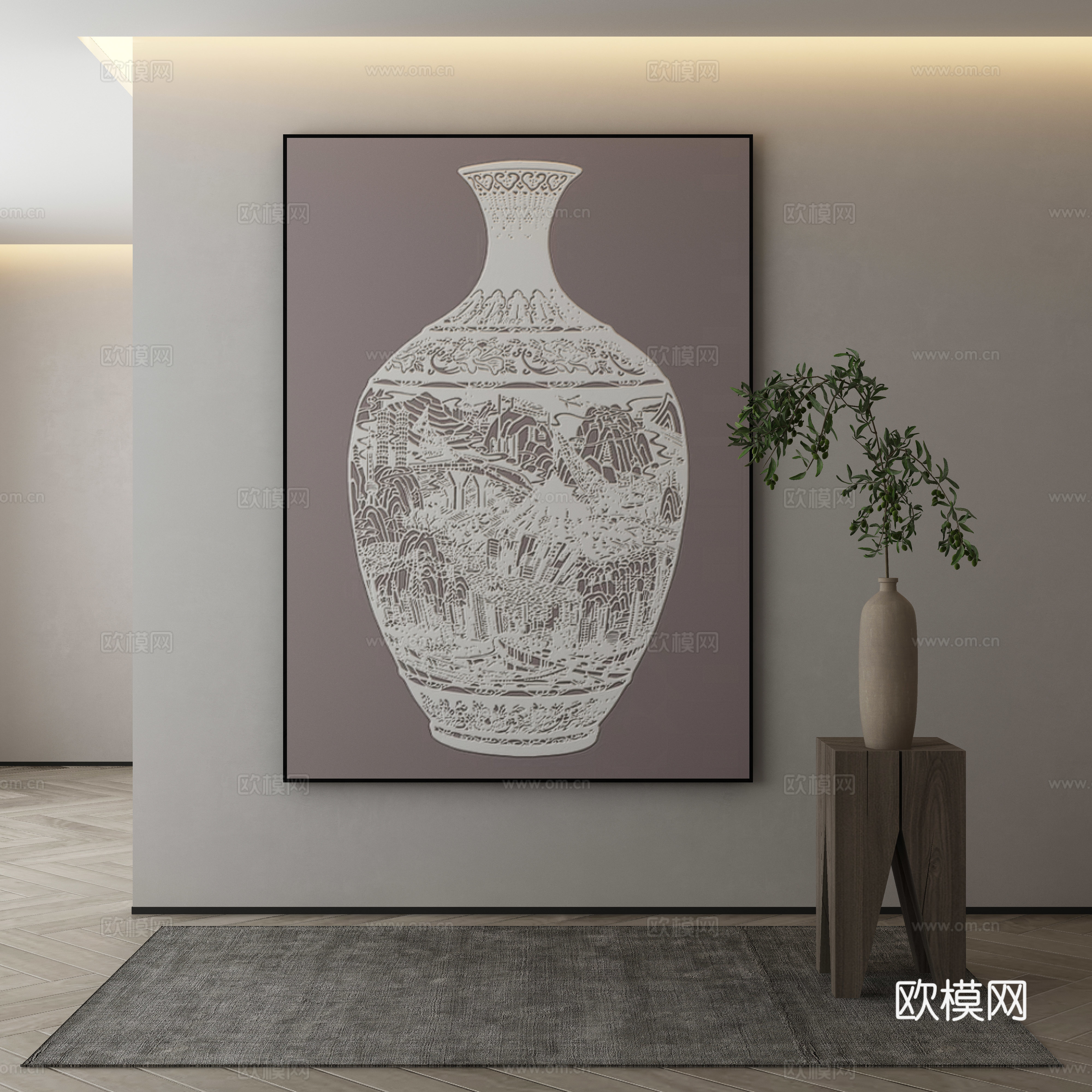 现代侘寂挂画 油画3d模型