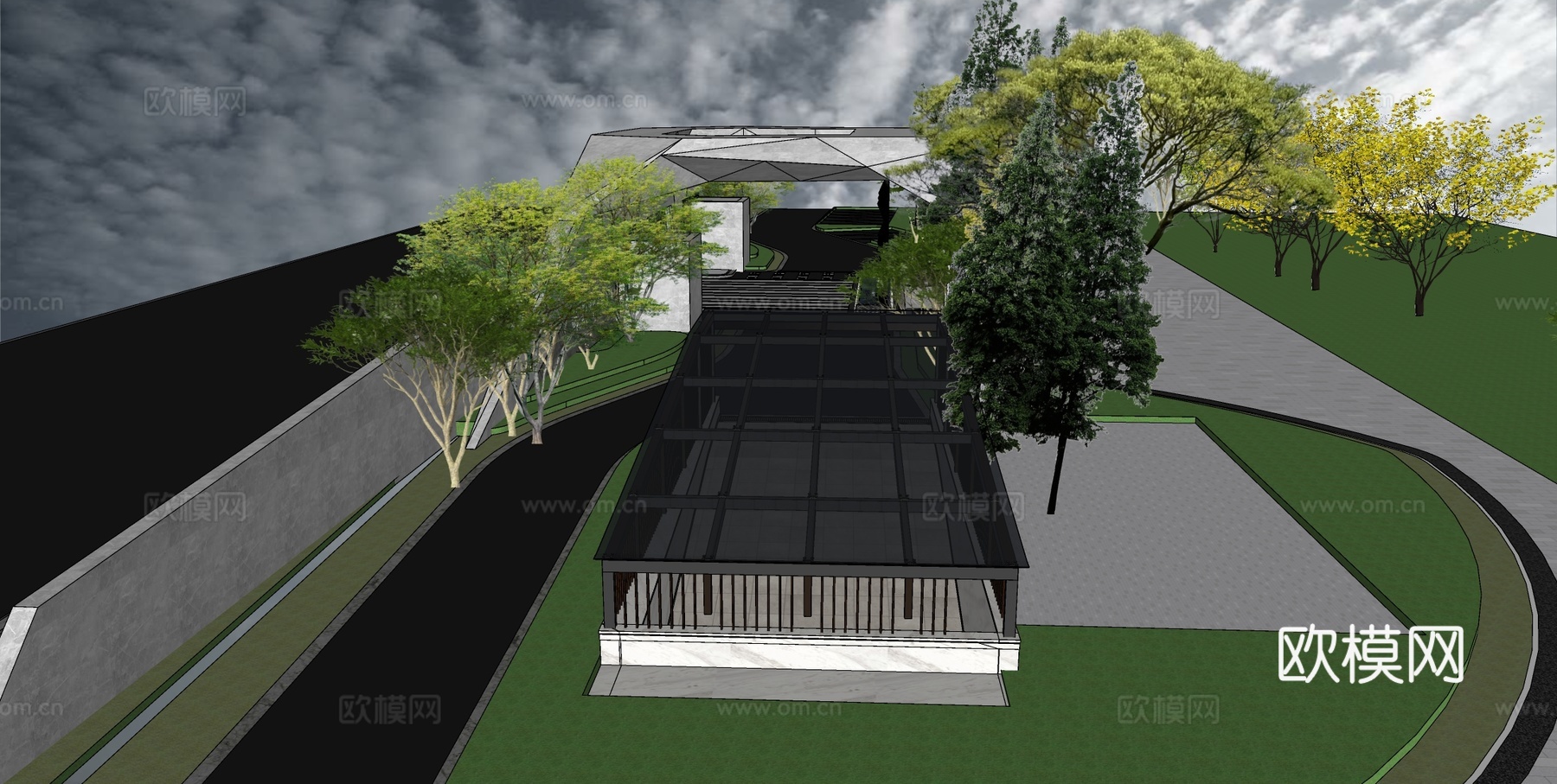 现代小区大门su模型下载