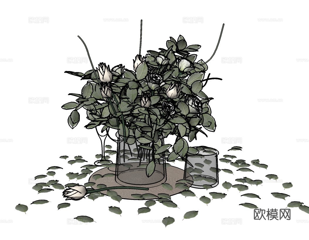 现代花瓶花艺su模型下载