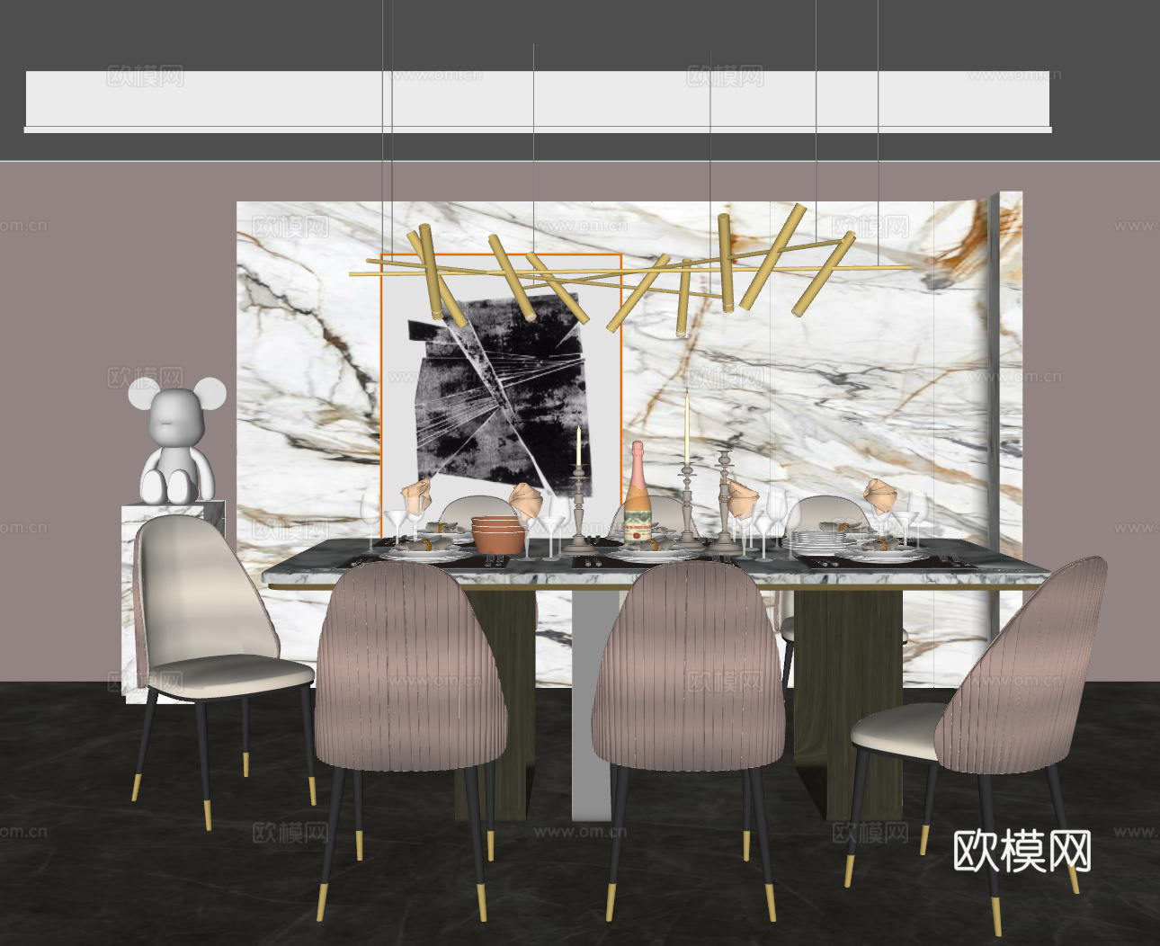 现代轻奢餐桌椅su模型下载