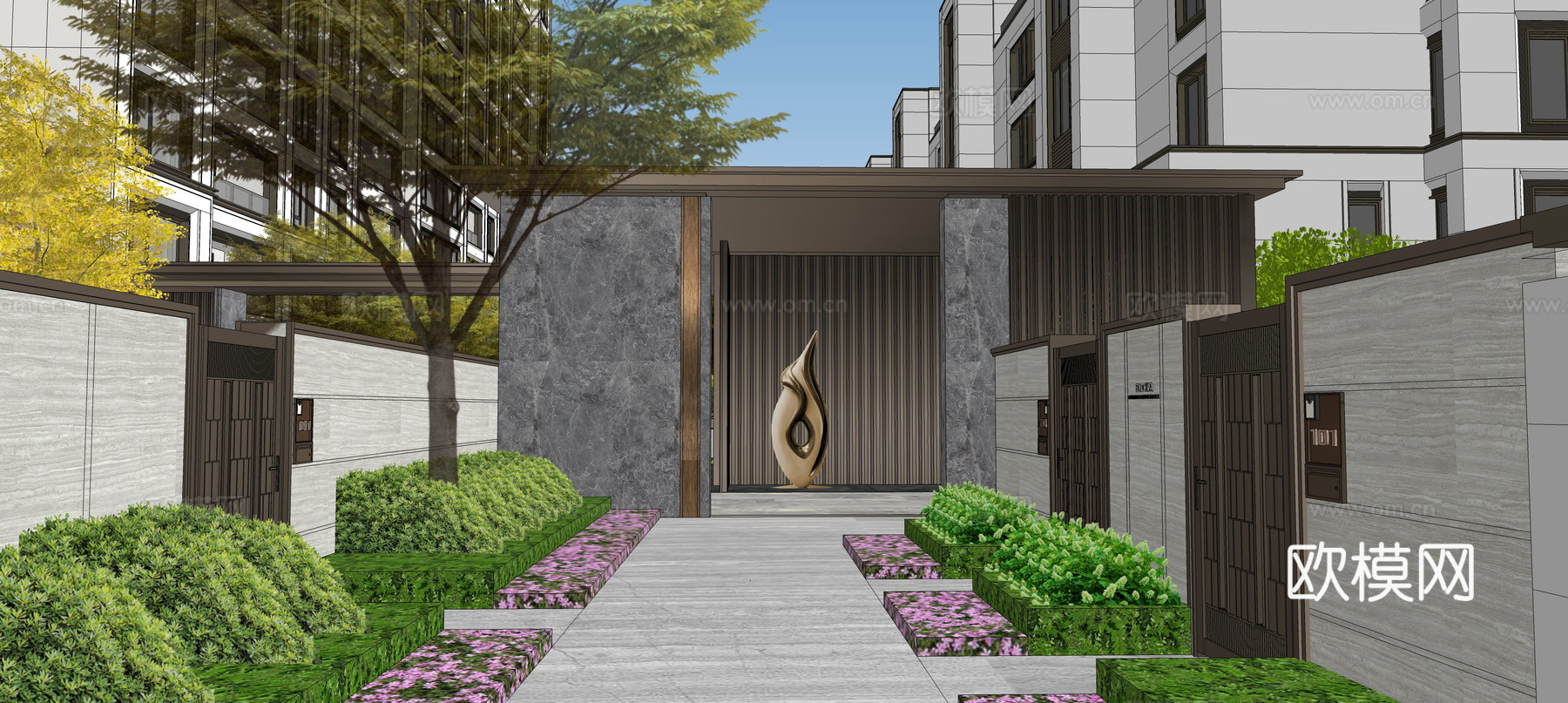 现代住宅小区庭院景观su模型下载