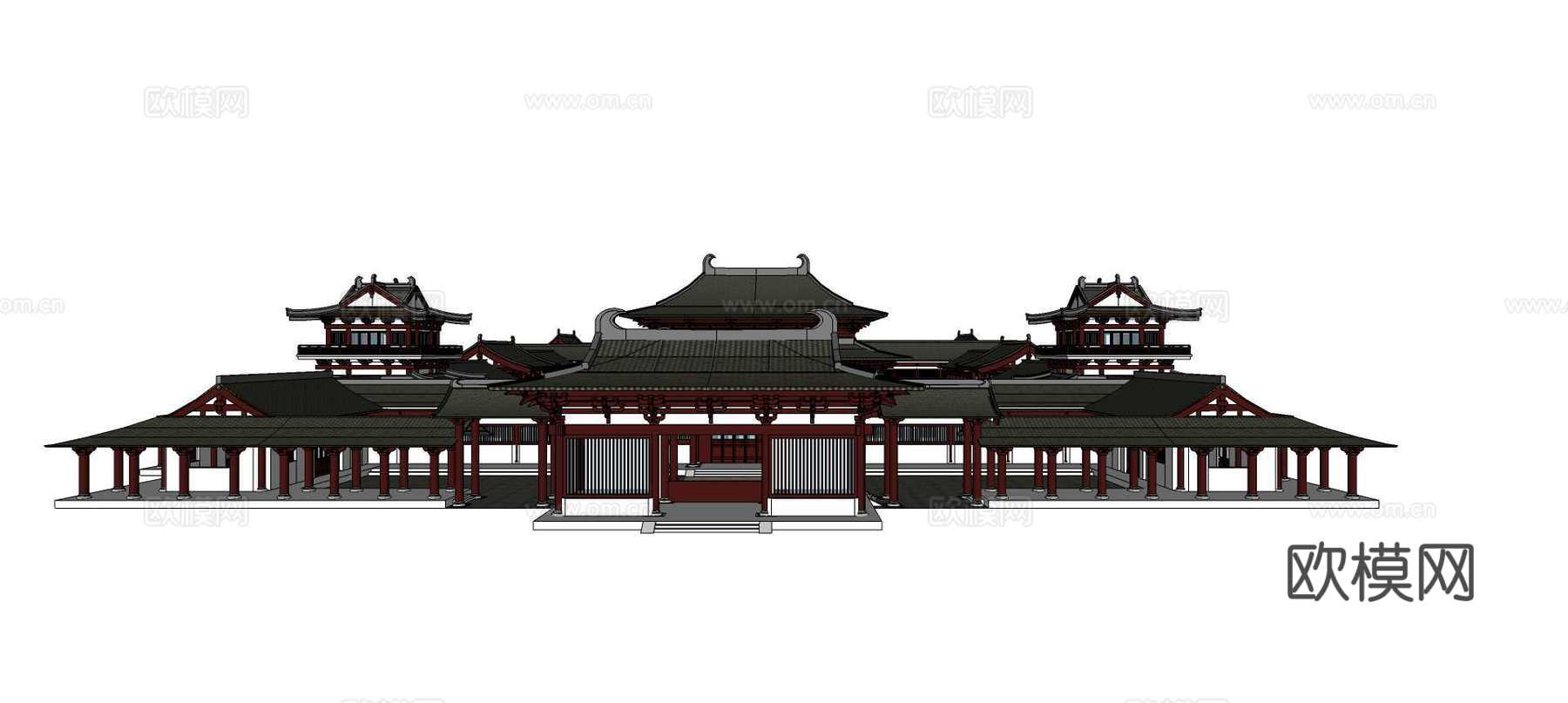 中式汉唐风古建寺庙su模型下载