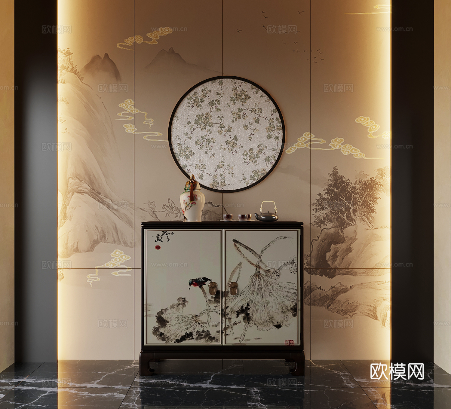 06新中式玄关柜 端景柜 端景台3d模型