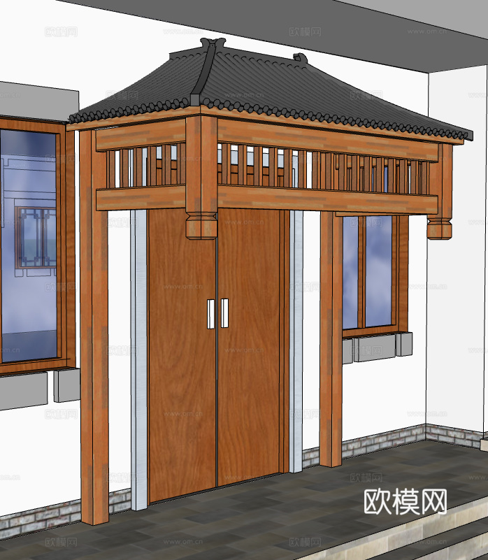 中式古建门头su模型下载