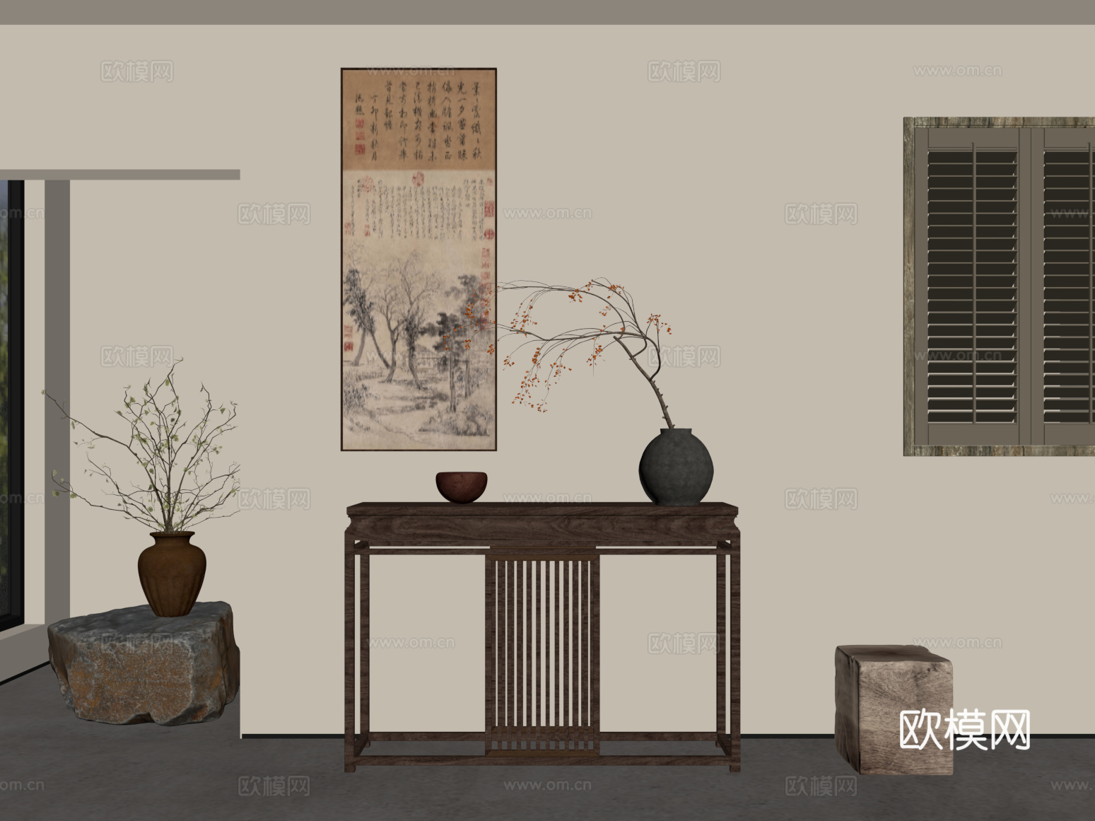 11玄关柜 新中式玄关柜 端景柜 盆景盆栽su模型