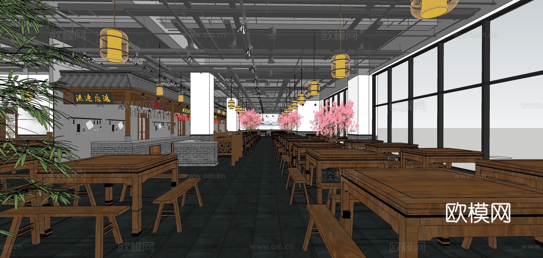 中式餐厅su模型下载