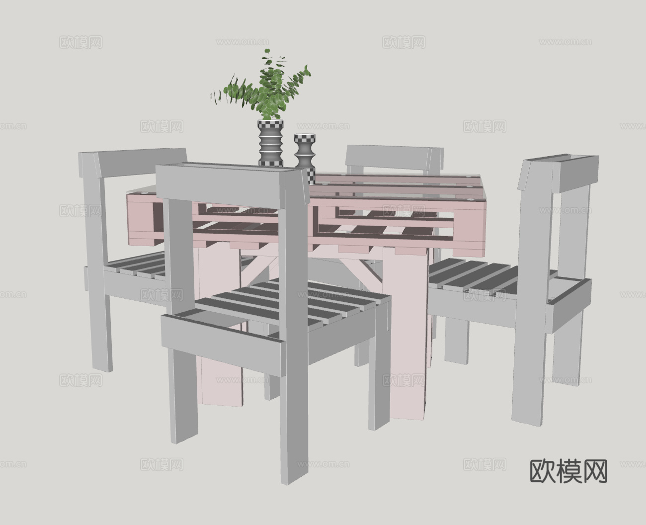 北欧实木餐桌椅su模型下载