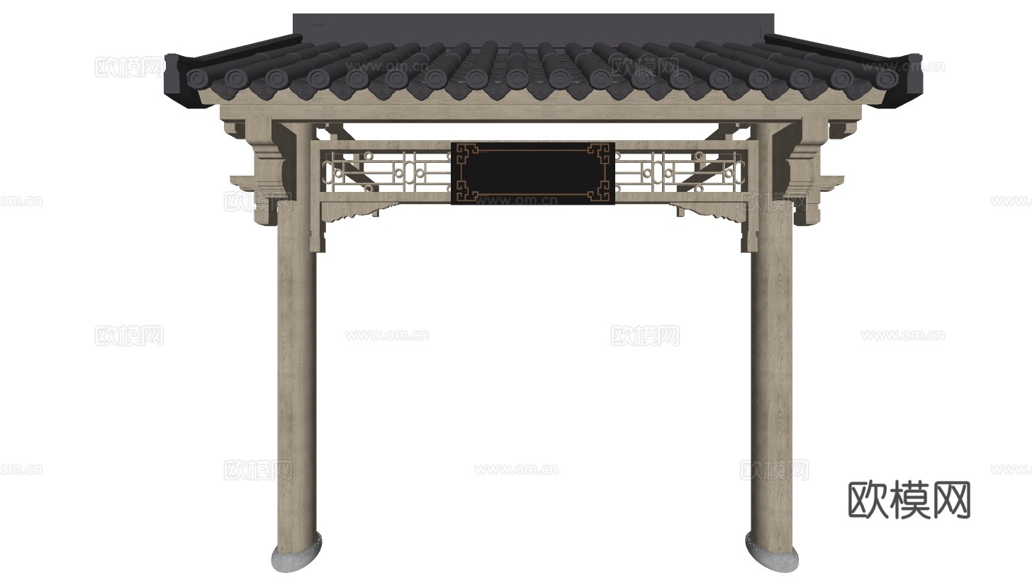 中式屋檐su模型下载