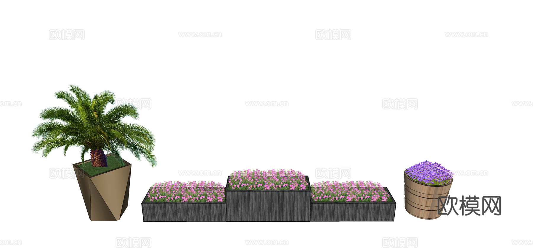 现代花箱盆栽su模型下载