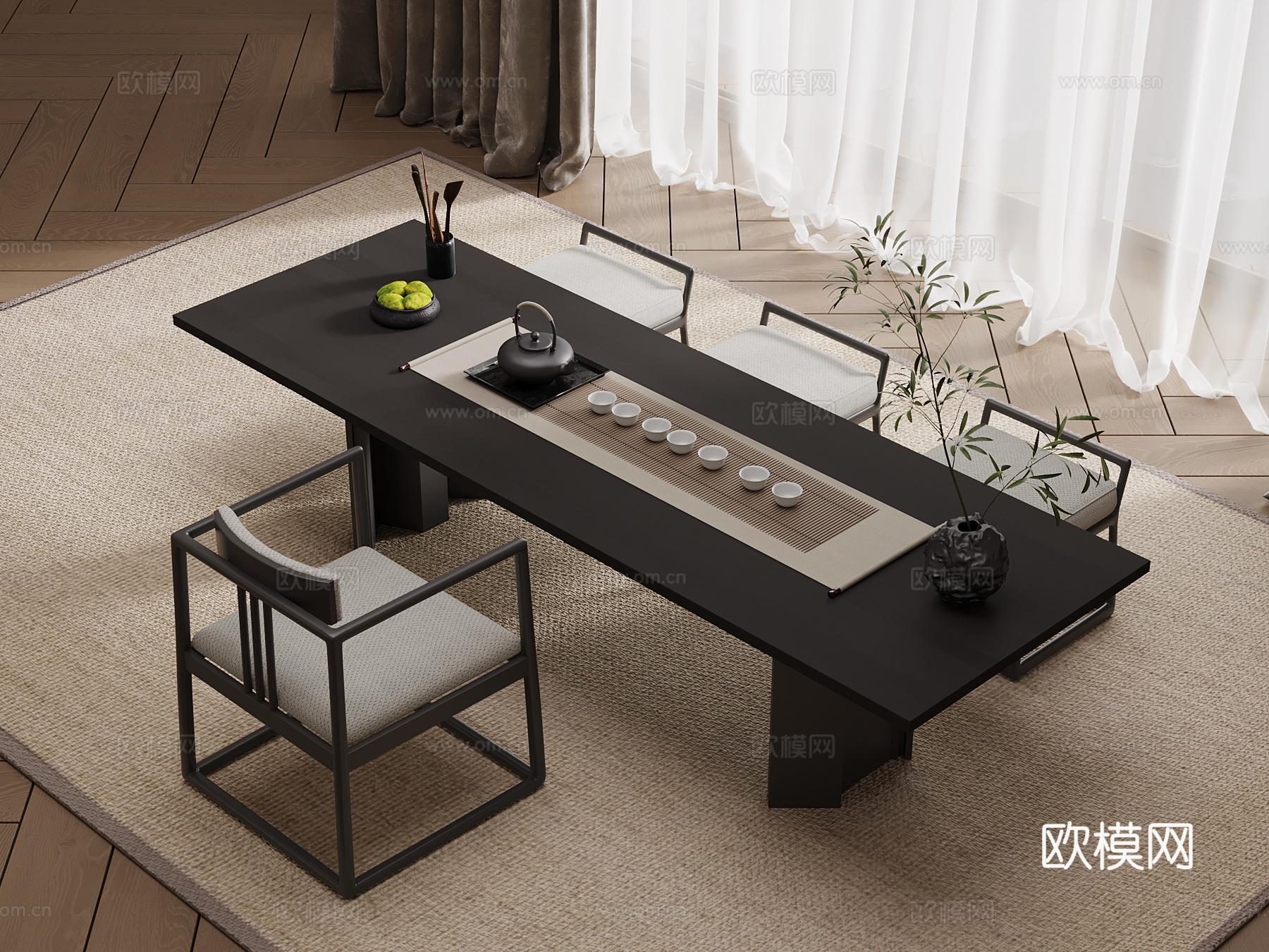 011现代新中式茶桌椅 摆件3d模型