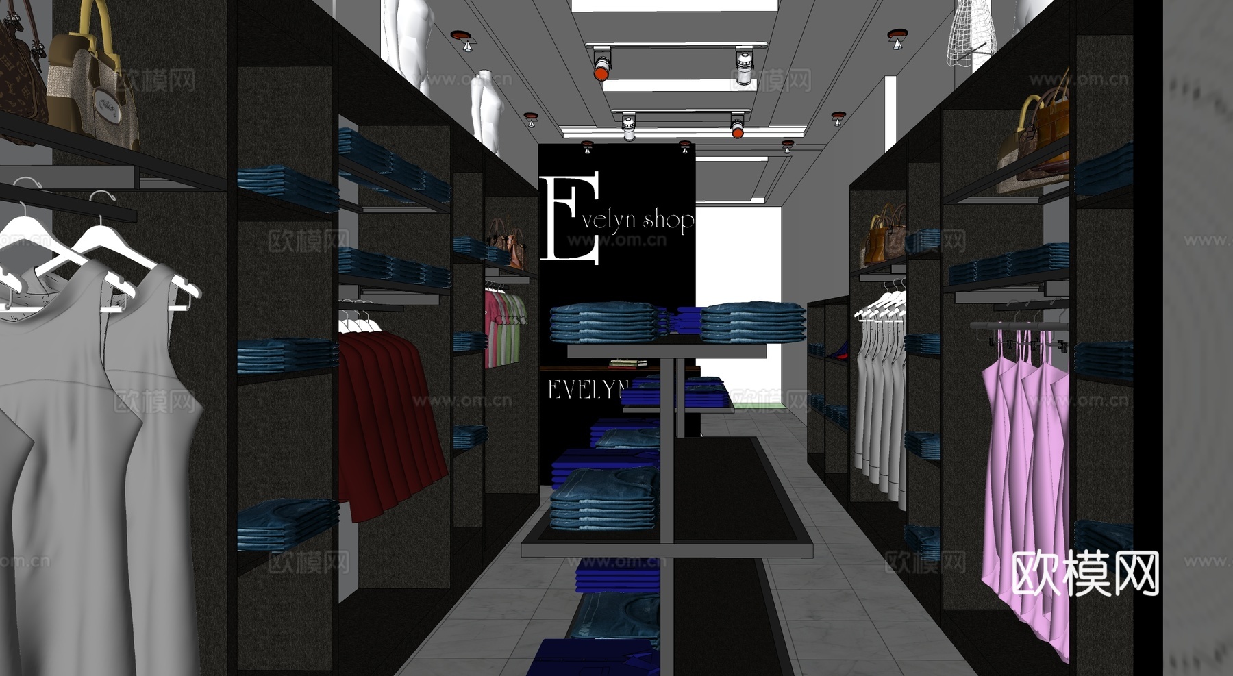 现代服装店su模型下载