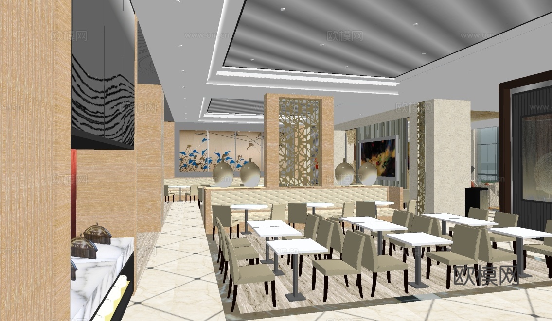 现代酒店自助餐厅su模型下载